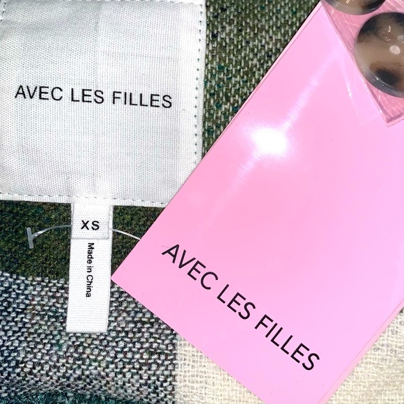 Avec Les Filles sz XS green white plaid button up long sleeve jacket shirt coat - Picture 11 of 13